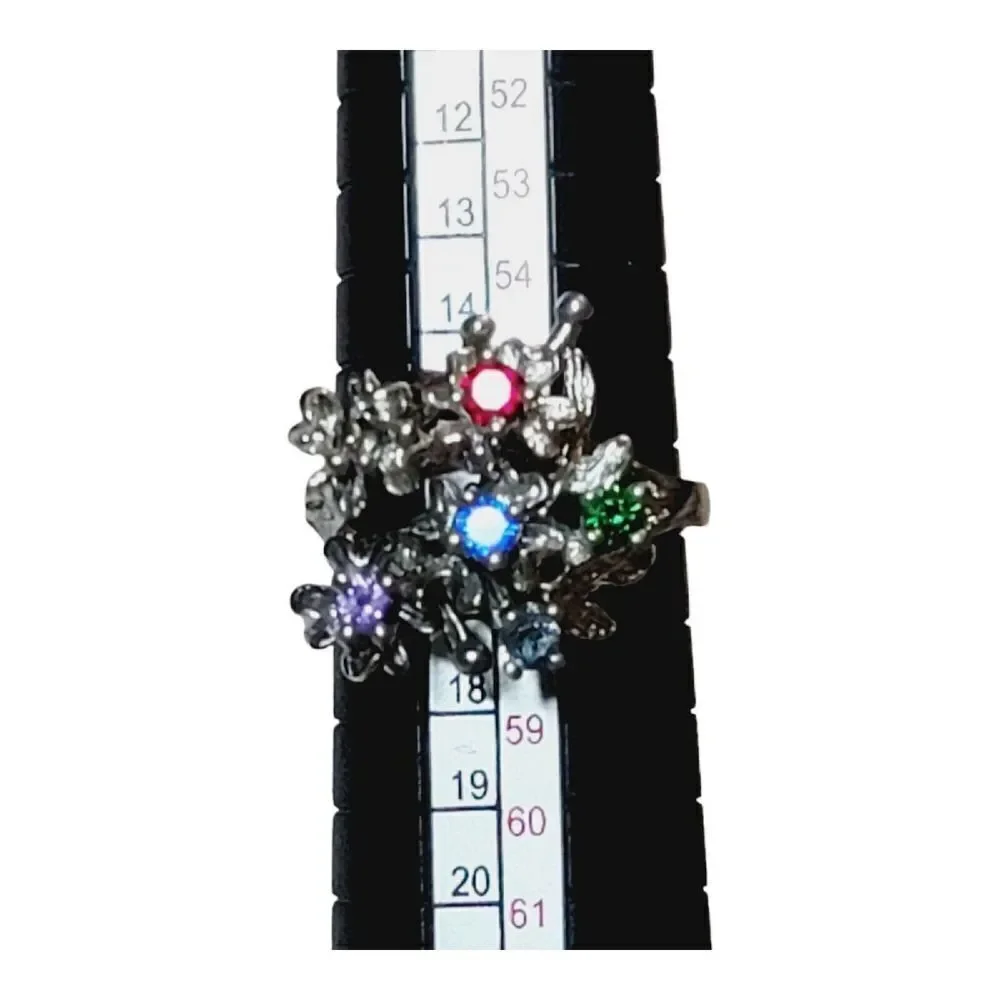 Colorful Multi Gemstone Sterling Silver Naatural Gemstones Ring Size 8 AS IS‎